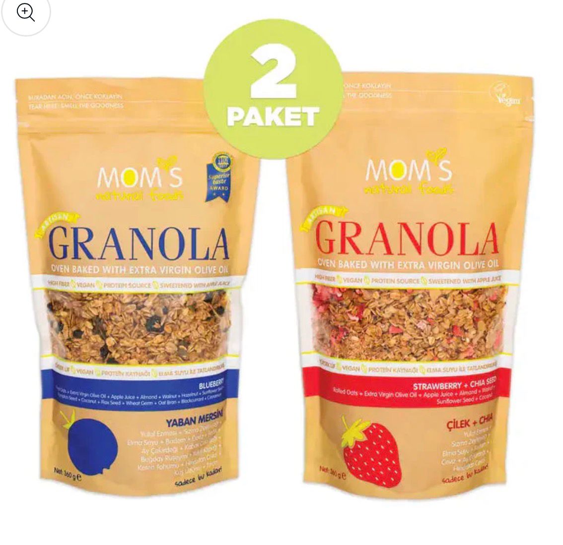 Mom's Natural Foods  2-Pack Granola Strawberry Chia 360G - Blueberry 360G