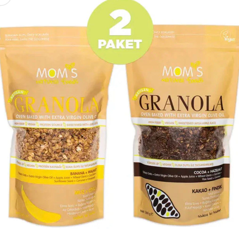 Mom's Natural Foods  2 Pieces of Granola Banana Walnut 360G - Cocoa Hazelnut 360G